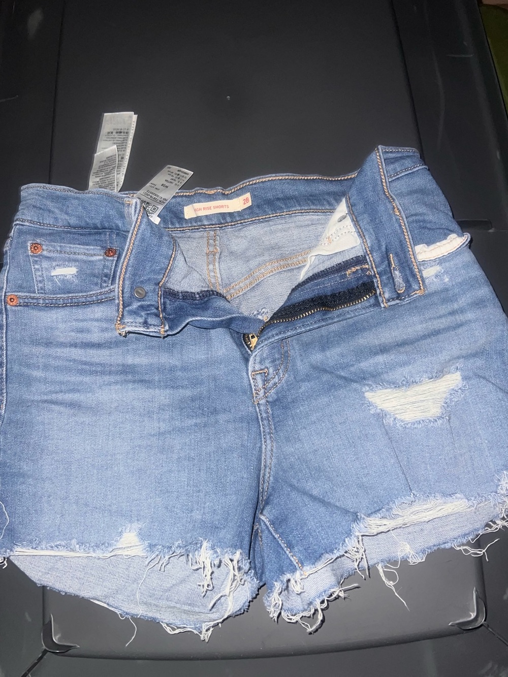 Light Blue Distressed Jean Shorts with Frayed Hem